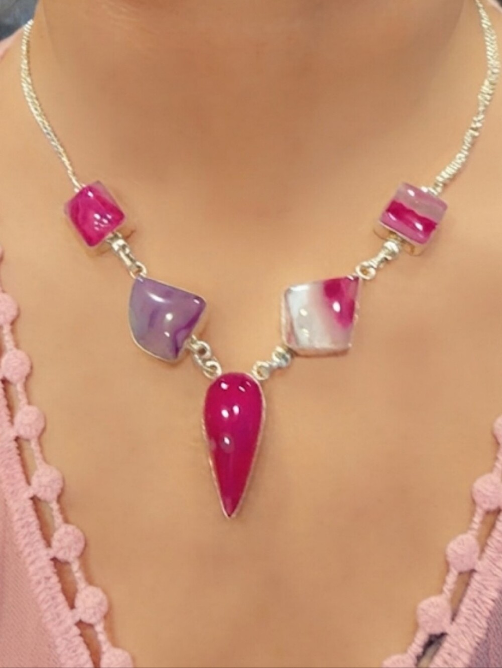 Estate Gemstone Necklace Sterling Silver 925